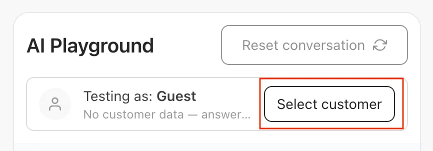 AI Playground dengan pilihan profil pelanggan melalui tombol Select customer
